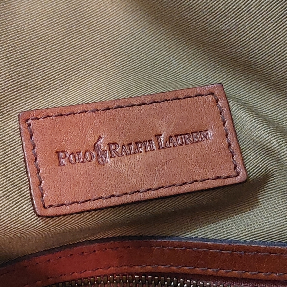 Polo by Ralph Lauren Beige Canvas Duffle with Brown Leather Trim - Picture 10 of 13